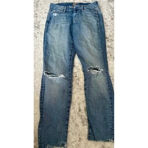 MOTHER The Looker Crop Jeans Gypsy Wash Distressed High Rise Skinny Raw Hem 24